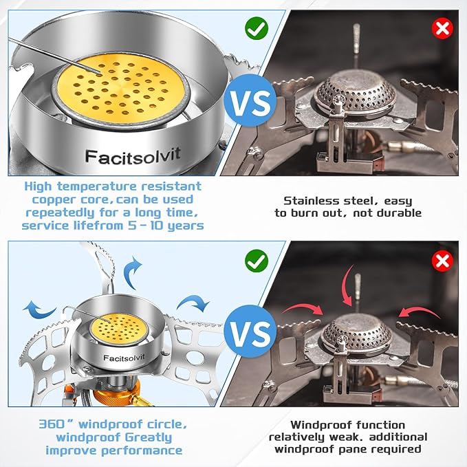 3900W Portable Windproof Camping Stove Gas Cooking Burner, Lightweight Propane Burners with Piezo Ignition and Carrying Bag for Outdoor Backpacking Picnic Hiking