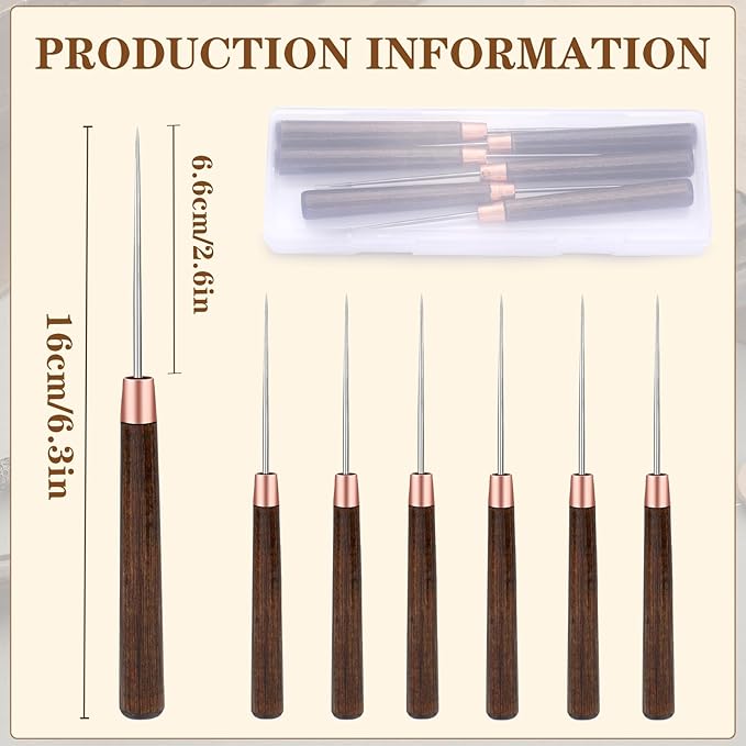 ZXIIXZ 6 Pcs Scratch Awl Tool, Awl Tool Sewing with Wooden Handle, Leather Stitching Sewing Awl Leather Scratch Awl Punch Tool for Stitching Punching Sewing DIY Leather Craft Repair