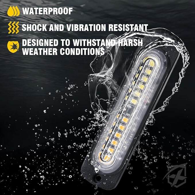 Xprite White Amber 12 LED Emergency Strobe Lights Kit Surface Flush Mount Side Marker Grill Grille Hazard Warning Flashing Light Head for Off-Road Vehicles ATV Trucks Cars - 8PCS