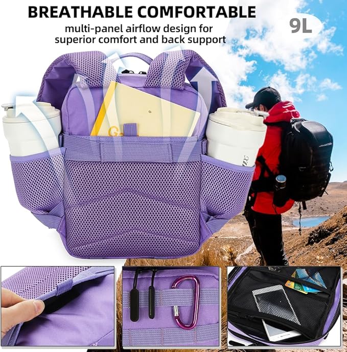 9L Mini Tactical Backpack for Men and Women, Tactical Backpack Small for Hiking, Small Tactical Bag(Light Purple)