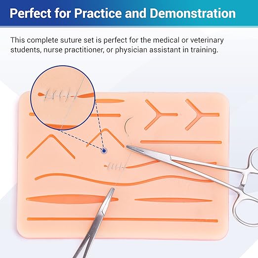 Alcedo Suture Practice Kit for Medical Students, Complete Set (33 Pieces) Includes Arch-Shaped and Pre-Cut Wounds Pads, Tools Kit, and Suture Threads, Perfect for Practice and Education Demonstration
