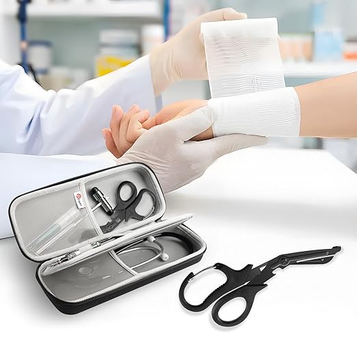 2 Pack Medical Scissors Trauma Shears, 7.5 Inches Stainless Steel Bandage Scissors with Carabiner, Fluoride Coated Surgical Scissors for Nurses, Doctors, Nursing Students, EMT and EMS (Black)