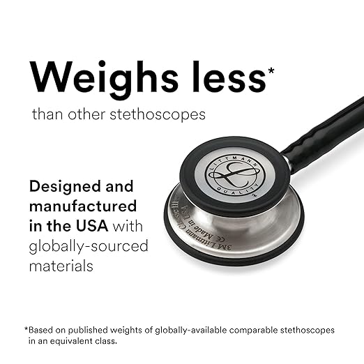 3M Littmann Classic III Monitoring Stethoscope, 5807, More Than 2X as Loud, Weighs Less, Stainless Steel Rainbow-Finish Chestpiece, 27" Caribbean Blue Tube, Brass Stem and Headset