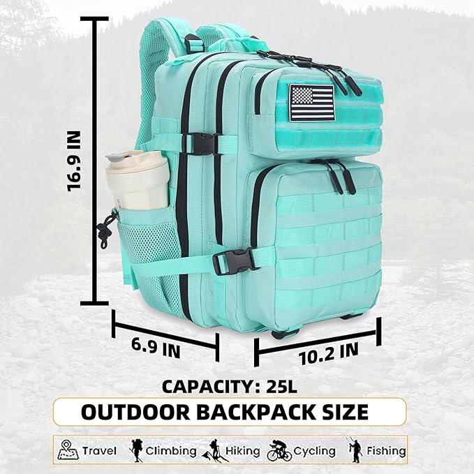 25L Tactical Backpack for Men Women Military Backpack Army Assault Pack Molle Backpack Small Bug Out Bag Travel Rucksack Daypack (Mint Green)