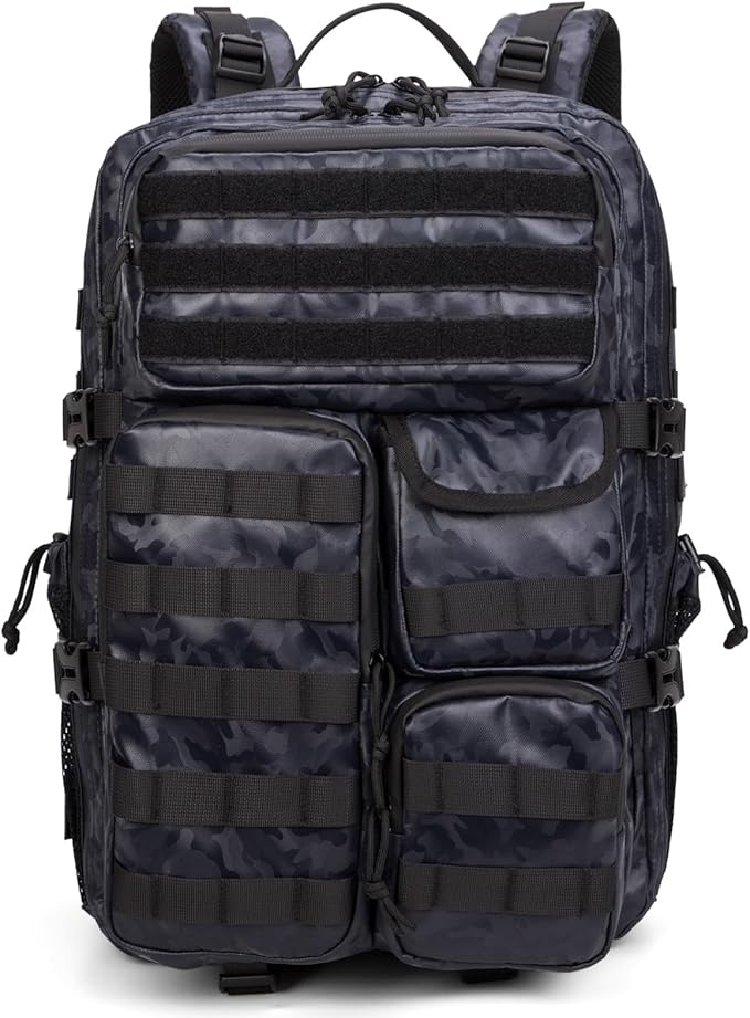 Wotony Tactical Backpack - Military waterproof backpack with multiple pockets and tactical gear for the outdoors (polyurethane-Camouflage Blue-polyurethane, 45L)
