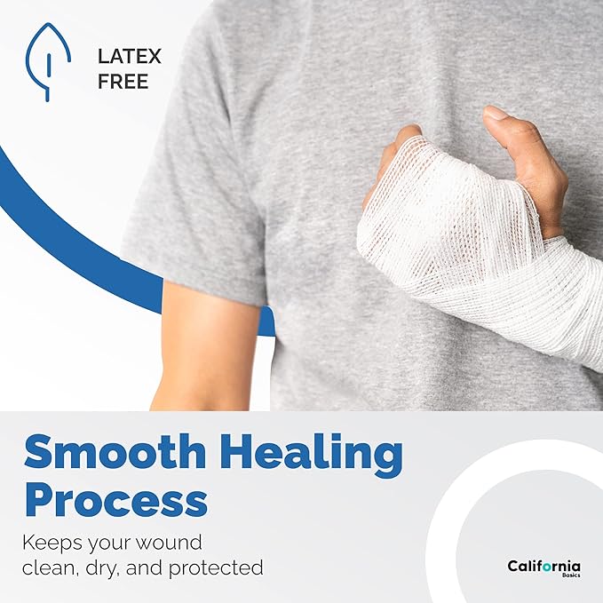 California Basics 48-Pack Gauze Bandage Roll with Tape, 4 Inches x 4 Yards - Soft, Stretchable & Breathable Wrap for Wound Care, First Aid & Medical Supplies - White