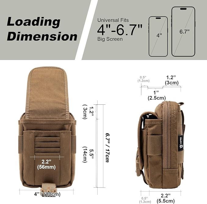 TSPRO Tactical Molle EDC Pouch Utility Tool Pouches Organizer Phone Holster Durable Belt Waist Bag Military Gear Gadget Pocket with Smartphone Pack
