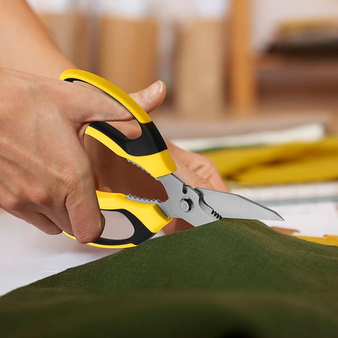 Utility Scissors Heavy Duty: sharp Scissors All Purpose heavy duty, Easy Cutting Carpet, Cardboard, Wires, Leather, Fabric(8'' Yellow)
