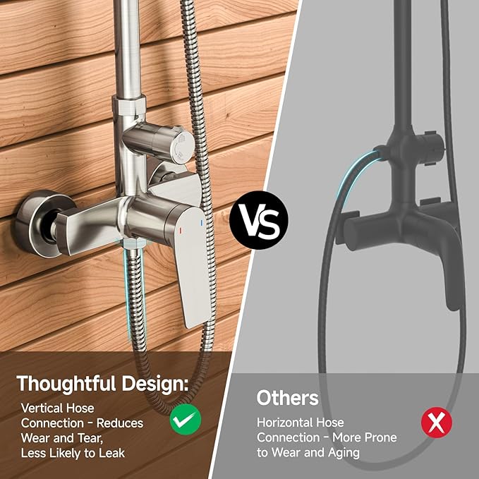 Rainsworth Outdoor Shower Kit Brushed Nickel - Single Handle Brass Valve, 8 Inch Rain Shower Head and Handheld Spray Shower Fixture Combo, SUS 304 Stainless Steel Wall-Mounted Faucet