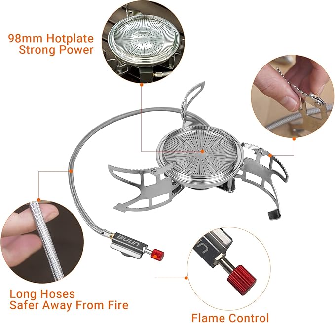 Bulin Camping Stove Burner 3500W/3800W/5800W/6800W/18000W Adjustable Ultralight Backpacking Stove Windproof Camp Portable Propane Stove for Camping Hiking Backpack Outdoor