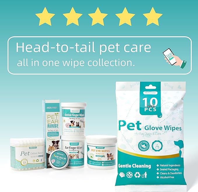 Wider Ear Cleaner Finger Wipes 60 Counts, Dog Ear Cleaner, Grooming Kit Care for Dogs and Cats,Otic Cleaning Pads, Remove Wax, Dirt & Stop Smelly, Itchy, Non-Irritating, Coconut Scent