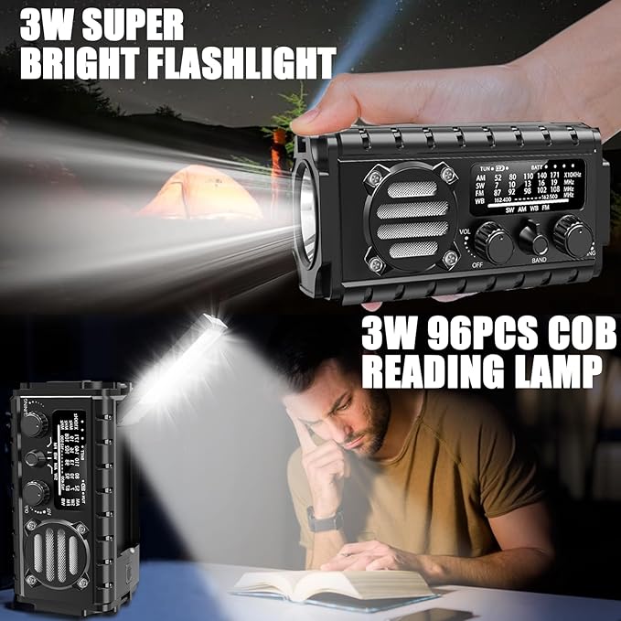 20000mah Emergency Radio, SW/NOAA/AM/FM Weather Radio, Solar Powered Hand Crank Chager with Bige Batery Powered,Portable,Cellphone Charge,SOS,Flashlight for Emergency/Home (Black)