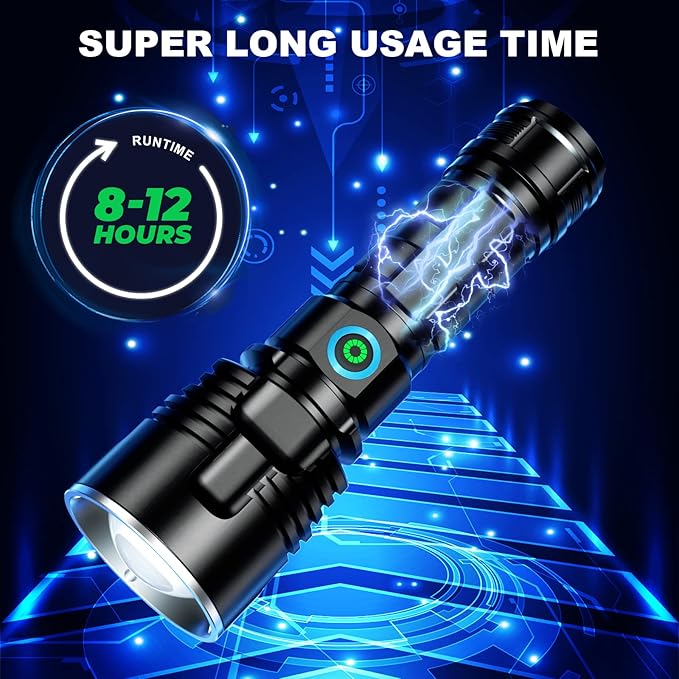 Rechargeable Flashlights 90000 High Lumens - 2 Pack, 12 Hours Powerful LED Flash Light with Multiple Light Modes, Super Bright & IPX5 Waterproof Torch for Camping, Home, Emergencies