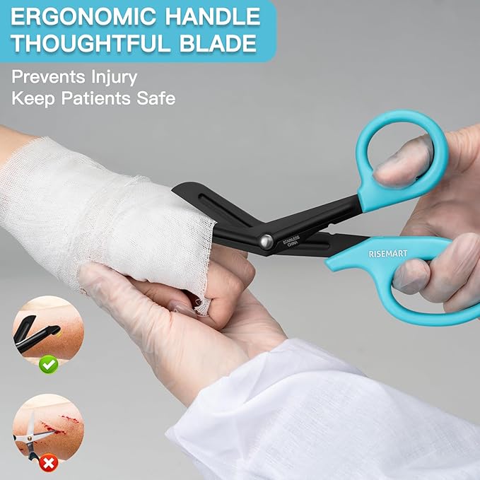 Trauma Shears - RISEMART Medical Scissors Bandage Scissors for Nurses, 7.5" Fluoride Coated Non-stick Blades Stainless Steel Nursing scissors for Doctor, Nurses, Nursing Students, EMS Black+Blue