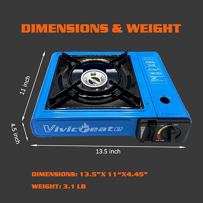 Vivicreate 7000 BTU Portable Butane Gas Stove for Camping Cooking Outdoor, Lightweight Portable Stove Burner with Auto Ignition, Estufa de Gas PortĆ”til para Camping al Aire Libreļ¼Blueļ¼