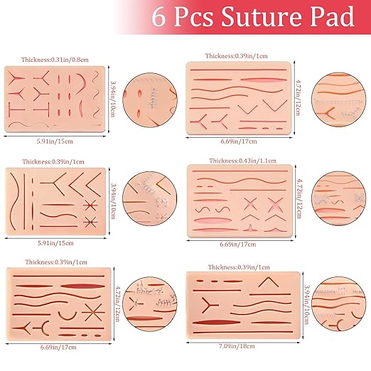 6 Pcs Suture Practice Pads Suture Pad Kit with Wounds Hard to Rip Tear or Break for Medical Vet Students Veterinarian Nurses Training Practice