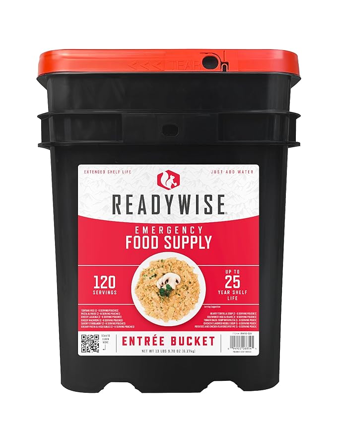 ReadyWise Emergency Food Supply - 120 Servings Favorites Sample Bucket, Survival Food Kit, Freeze Dried Prepper Food & Dehydrated Meals for Camping Essentials & Backpacking, up to 25 Year Shelf Life