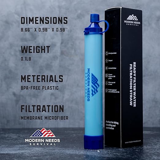 Ready Filter Personal Water Filter Straw | Backpacking Water Filter for Hiking & Camping | Portable Water Purifier Camping | Emergency Survival Gear & Camping Survival Kit | 10 Pack