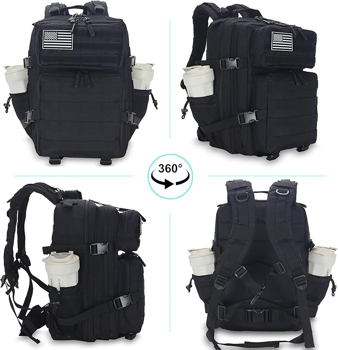 25L Tactical Backpack for Men Women Military Backpack Army Assault Pack Molle Backpack Small Bug Out Bag Travel Rucksack Daypack (Black)