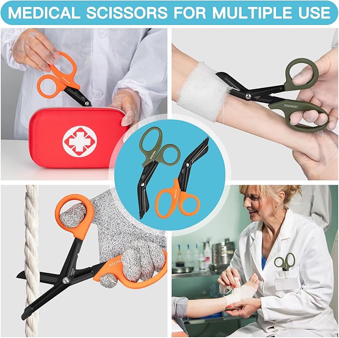 Trauma Shears - RISEMART Medical Scissors Bandage Scissors for Nurses, 7.5" Fluoride Coated Non-stick Blades Stainless Steel Nursing scissors for Doctor, Nurses, Nursing Students, EMS Green+Orange