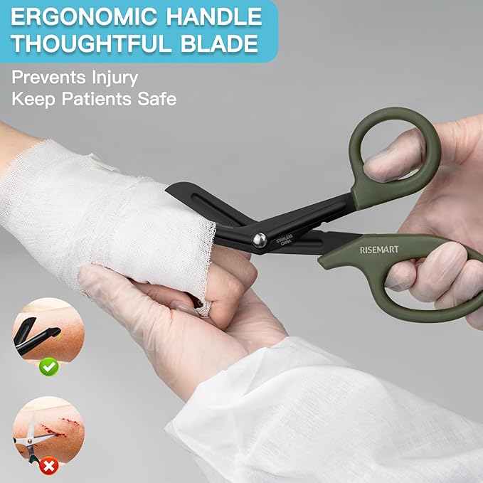 Trauma Shears - RISEMART Medical Scissors Bandage Scissors for Nurses, 7.5" Fluoride Coated Non-stick Blades Stainless Steel Nursing scissors for Doctor, Nurses, Nursing Students, EMS Green+Orange