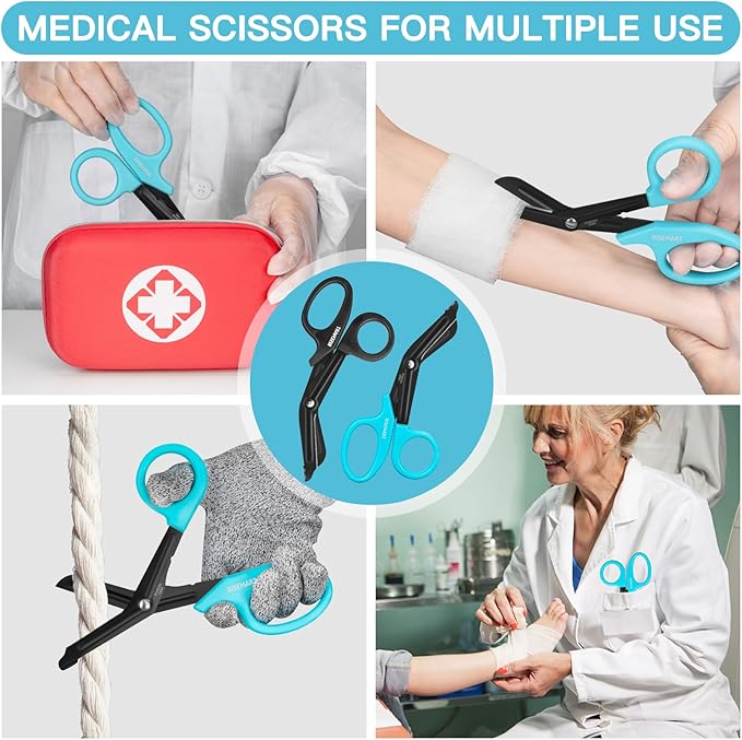 Trauma Shears - RISEMART Medical Scissors Bandage Scissors for Nurses, 7.5" Fluoride Coated Non-stick Blades Stainless Steel Nursing scissors for Doctor, Nurses, Nursing Students, EMS Black+Blue
