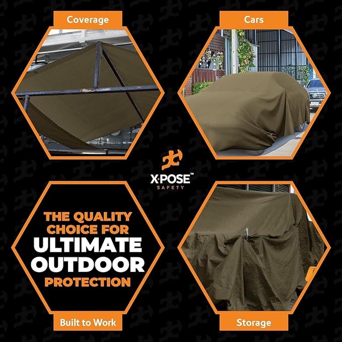 Xpose Safety Canvas Tarp - 10oz Olive Drab Canvas Tarps Heavy Duty Water Resistant with Brass Grommets- Multipurpose Outdoor Tarpaulin for Camping, Canopy, Trailer, Equipment Cover 8' x 16' (2 Pack)