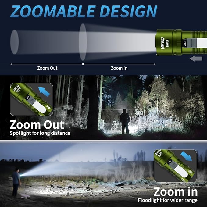 WARSUN SP07S Rechargeable LED Flashlight High Lumens – 2800 Lumens Zoomable Spotlight, Warm Side Light, 7 Modes Including Cool White, Warm, Red, 6000mAh Battery, Power Display, for Camping