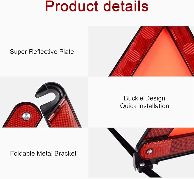 XOOL Triple Warning Triangle Emergency Warning Triangle Reflector Safety Triangle Kit Suitable for Roadside Emergencies, 3-Pack
