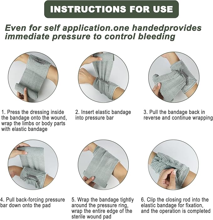 Upgrade Israeli Style Emergency Bandage, 8Pack 6 Inch Compression Bandage for Emergency Wound Dressing, First Aid and IFAK Trauma Military (6Inch-8Pcs)