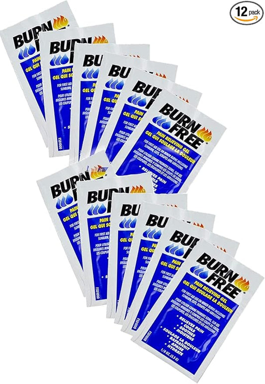 Burn Free Pain Relieving Gel Single Use Packet 12 Pack/Cools, Soothes, Moisturizes, Relieves Pain/for All Minor Burns Including Sunburn / 12 x 1/8 Ounce