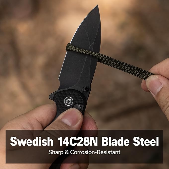 CIVIVI Triptych Folding Pocket Knife, 2.97" 14C28N Blade G10 Handle with Reversible Clip, Button Lock Knife for EDC Camping Hiking C23085B-1, Black