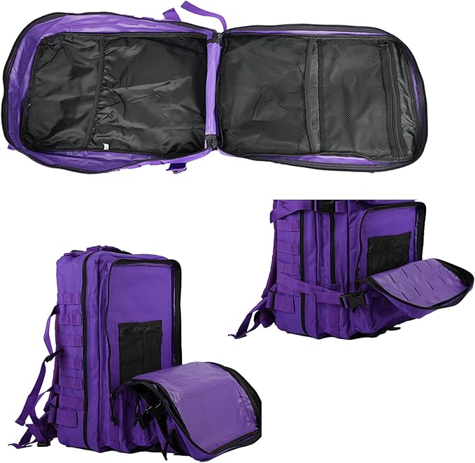 45L Military Tactical Backpack for Men & Women Bug Out Bag Assault pack Molle Daypack Hiking Trekking Rucksack(45L purple)