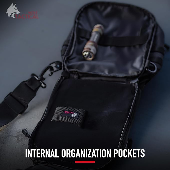 WOLF TACTICAL EDC Sling Bag - Concealed Carry Shoulder Bag for Range, Travel, Hiking, Outdoor Sports (Black)