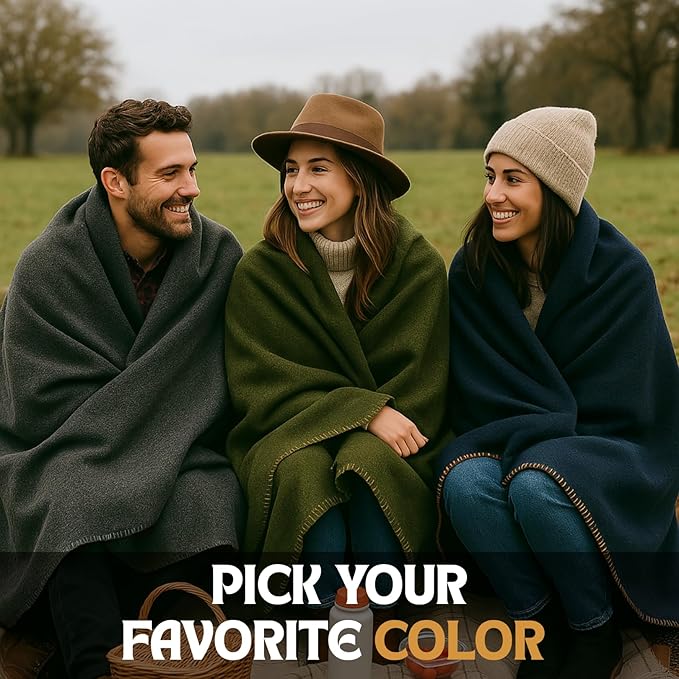 Wool Camping Blanket – 70% Wool Heavy-Duty Military Style Throw, Warm & Washable, Fire Retardant Cover for Emergency, Survival & Outdoor Use – Perfect for Camping, Car, Home & Hiking, Olive 66x90
