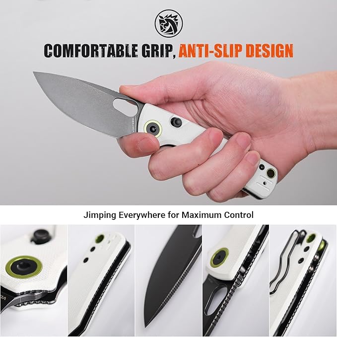 Vosteed Porcupine EDC Knife, Folding Pocket knife for Men & Women, 2.99 Inch 14C28N Steel Wider Blade, Thumb hole, G10 Handle Top Liner Lock Knives for Camping Outdoor - A2606