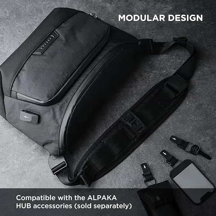 ALPAKA Bravo Sling Max, 8L RFID-Blocking Sling Laptop Bag for Men with Maglockz Buckle, Lockable Zips & External USB Port