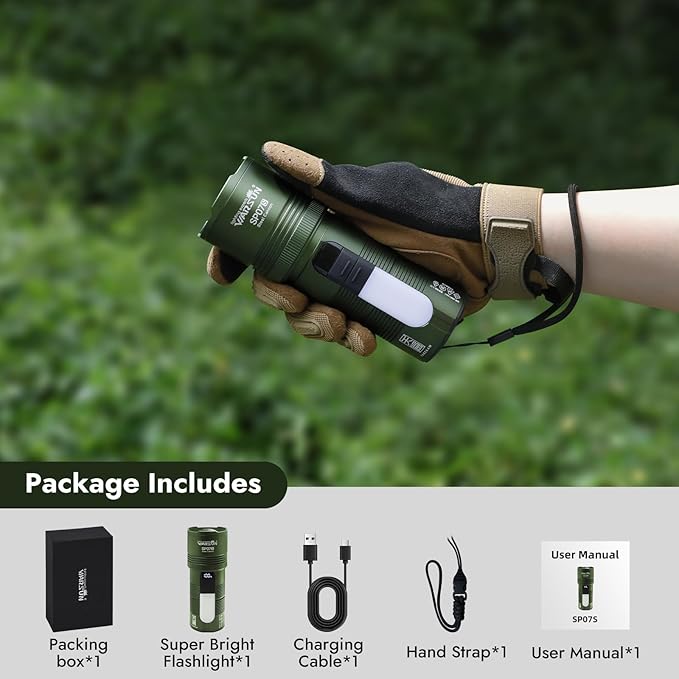 WARSUN SP07S Rechargeable LED Flashlight High Lumens – 2800 Lumens Zoomable Spotlight, Warm Side Light, 7 Modes Including Cool White, Warm, Red, 6000mAh Battery, Power Display, for Camping