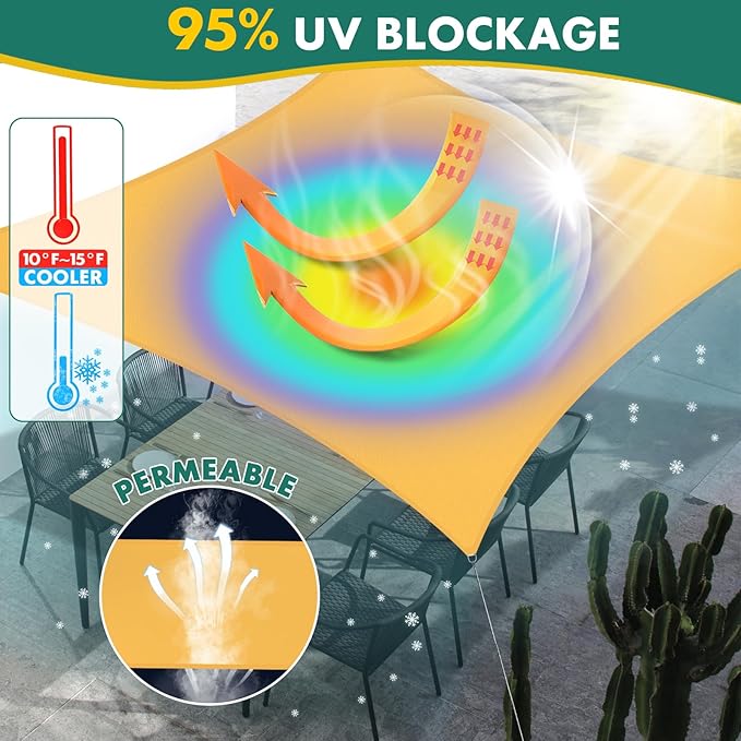 10' x 13' Sun Shade Sail, Rectangle Waterproof Canopy Awning UV Block Sunshade for Outdoor Patio Garden Terrace Backyard Pergola Sunscreen (Yellow) (Customization Acceptable)