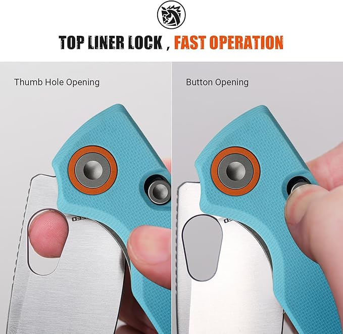 Vosteed Porcupine EDC Pocket Knife - 2.99" 14C28N Satin Blade - Top Liner Lock, Sky Blue G10 Handle - Camping, Hunting Knives - A2608