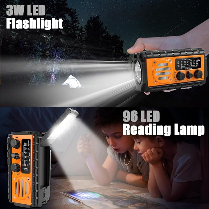 74000mWh Emergency Radio with NOAA Weather, Portable Hand Crank SW/AM/FM Survival Radio with Fast Charge Rechargeable Solar Battery, Flashlight, Reading Lamp,SOS Sirenor Home Outdoor