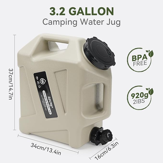 ZORMY 3.2 Gallon Camping Water Container with Spigot, Camping Water Jug, Portable Water Storage Container, BPA Free Large Emergency Water Storage for Camp, Vehicle, Car, Outdoor Hiking, Picnic