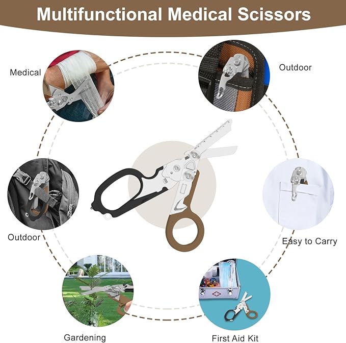 6in1 trauma shears - emergency responders, outdoor emergencies scissor, medical staff, and outdoor camping scissors, ttrauma scissors(black brown)