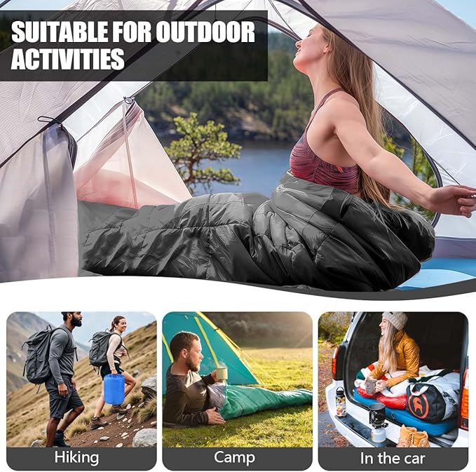 Camping Sleeping Bags for Adults Kids Waterproof Lightweight Sleeping Bag for Cold Weather or Warm Backpacking Hiking Mountaineering Indoor Outdoor Use