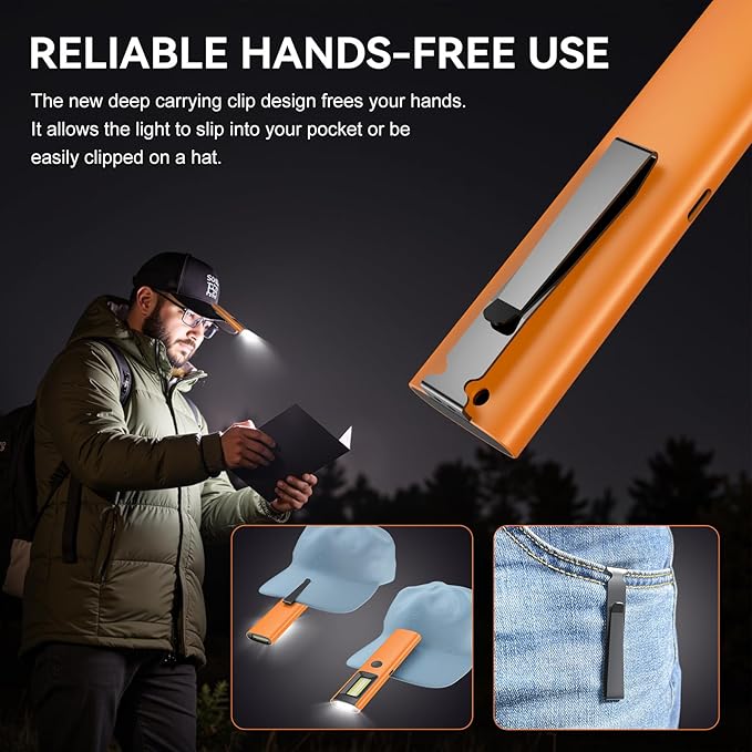3IN1 EDC Pocket LED Flat Flashlight, USB-C Rechargeable 500 Lumens Compact Bright Handheld Flash Lights, Aluminum Alloy Material with Magnet for Hiking Work and Emergency (Orange)