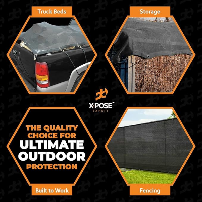 Xpose Safety Heavy Duty Mesh Tarp 10' x 12' (3-Pack) – Multipurpose Black Protective Cover with Air Flow - Use for Tie Downs, Shade, Fences, Canopies, Dump Trucks – Weather and Tear Resistant