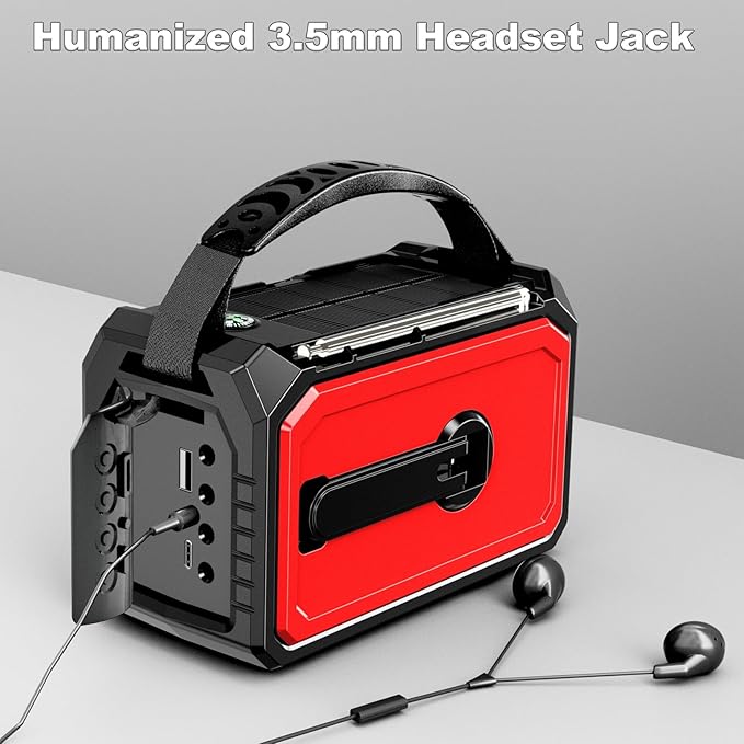 16000mAh Hand Crank Emergency Weather Radio with Wireless Speaker, 59200mWh NOAA AM FM Solar Radio with Flashlight Cell Phone Charger Reading Lamp Compass SOS for Camping and Survival (Red)