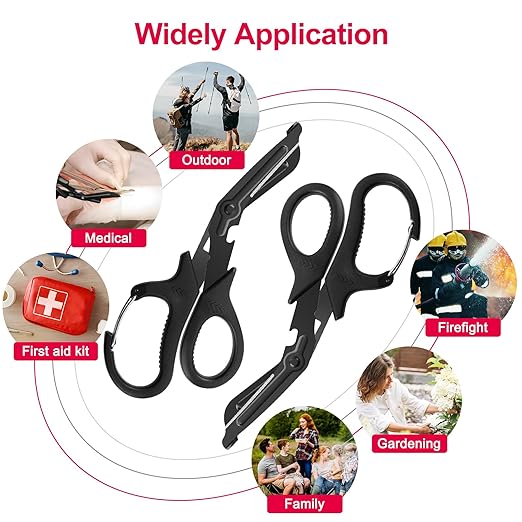 2 Pack Medical Scissors Trauma Shears, 7.5 Inches Stainless Steel Bandage Scissors with Carabiner, Fluoride Coated Surgical Scissors for Nurses, Doctors, Nursing Students, EMT and EMS (Black)