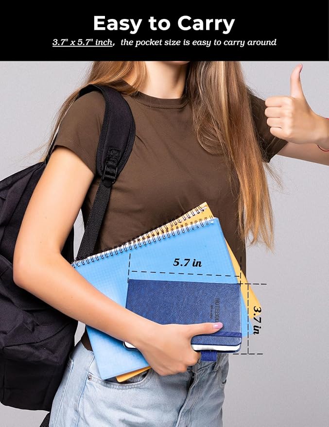 AISBUGUR Pocket Notebook Small Notebook 2-Pack, 3.5" x 5.5" Pocket Notebooks Hardcover with Thick Lined Paper, Inner Pockets, Cover Letter Embossing Design Mini Journal Notepad 1Brown 1Blue Leather