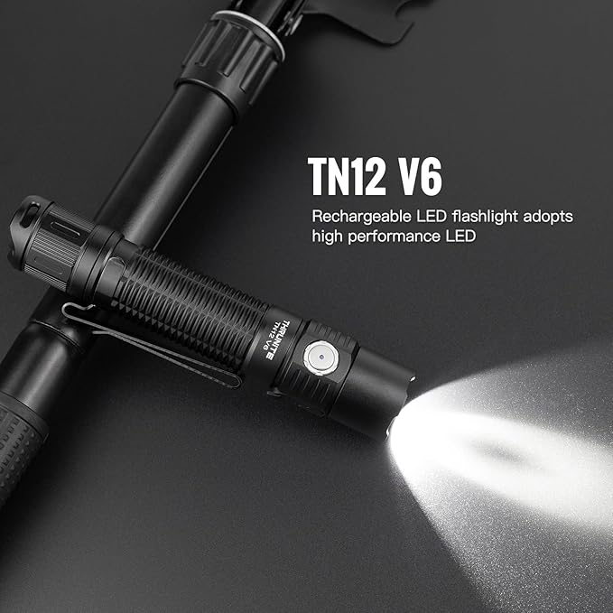 ThruNite TN12 V6 Tactical LED Flashlight, High 1950 Lumens Dual Switch, USB-C Rechargeable Flashlight Compact for EDC, Law Enforcement, and Outdoor Use (Cool White)